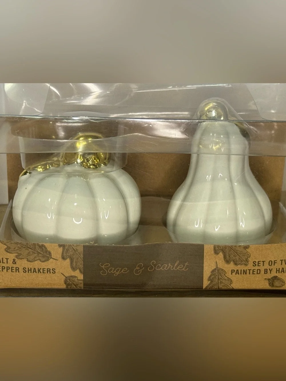 Sage & Scarlet White Ceramic Pumpkin and Gourd Salt & Pepper Set - NWT